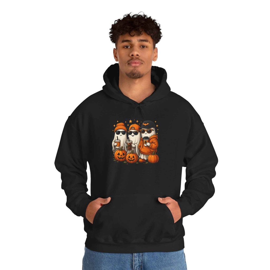 Hooded Sweatshirt with Halloween Pumpkin Baseball Cap for Dark Night Sky and Yellow Accents