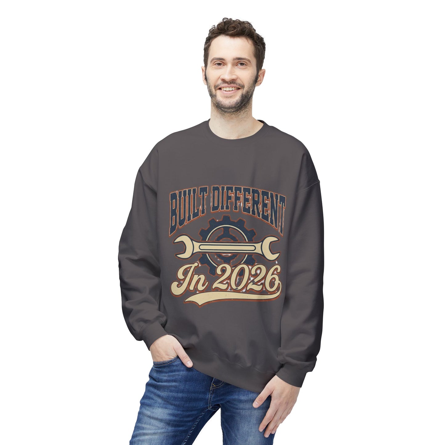 Built Different In 2026 Crewneck Sweatshirt - Mechanic Vintage Tool Design
