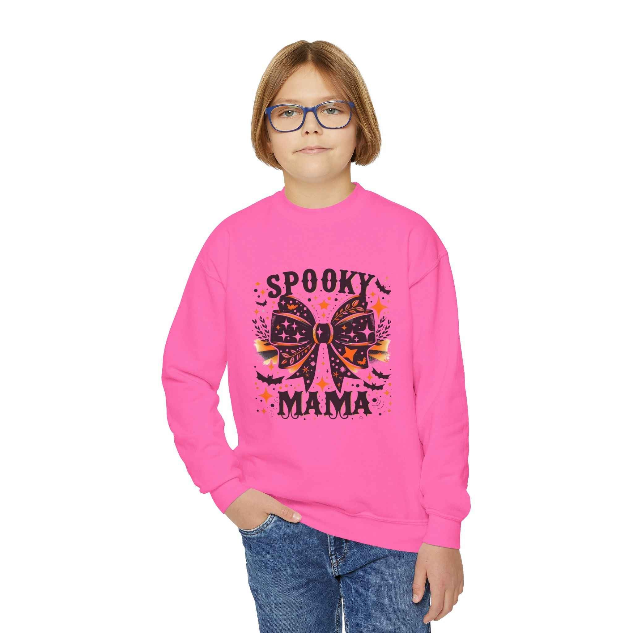 Spooky Mama Sweatshirt - Youth Crewneck for Halloween Fun