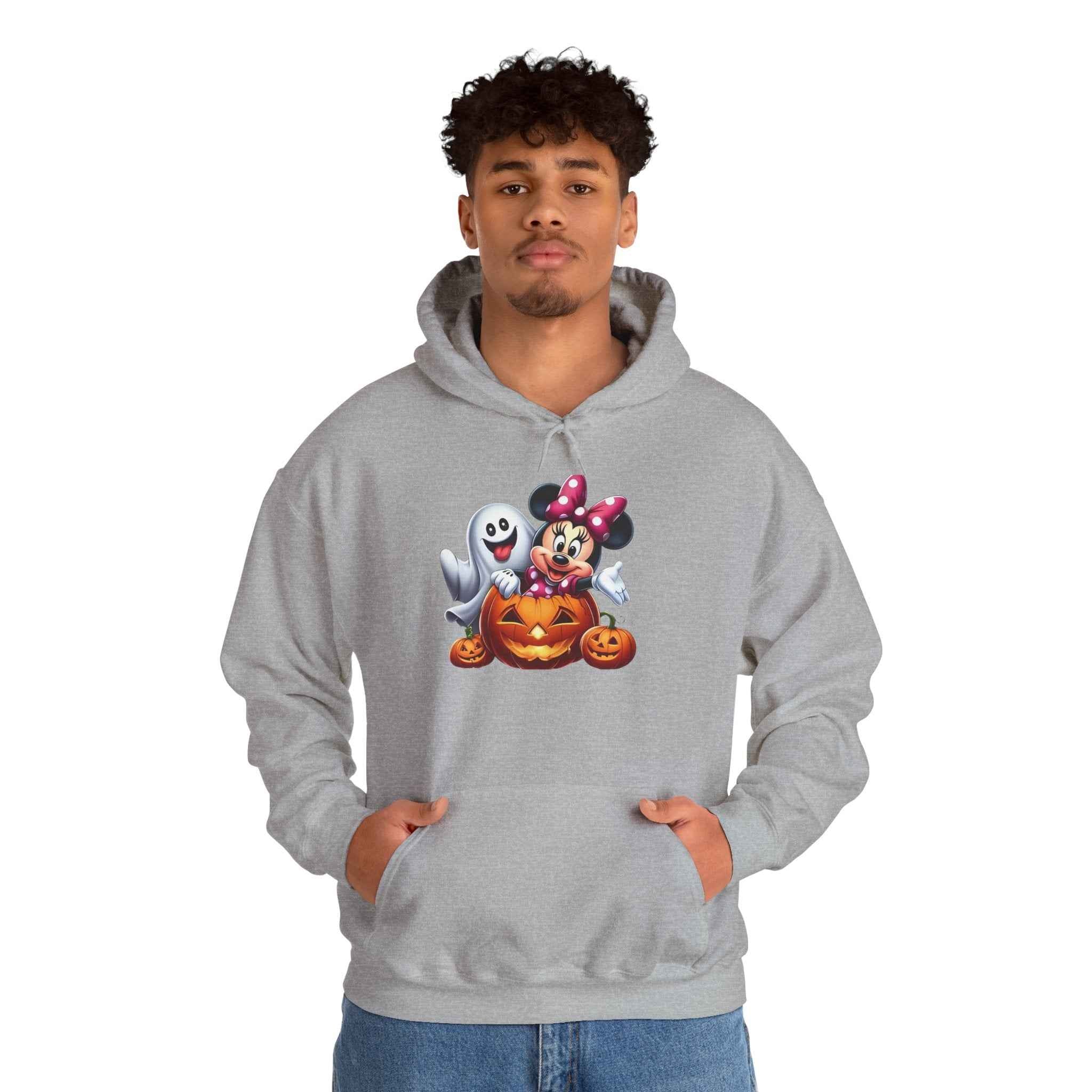 Halloween Minnie Mouse Sweatshirt Unisex Hooded Sweatshirt with Ghost Design