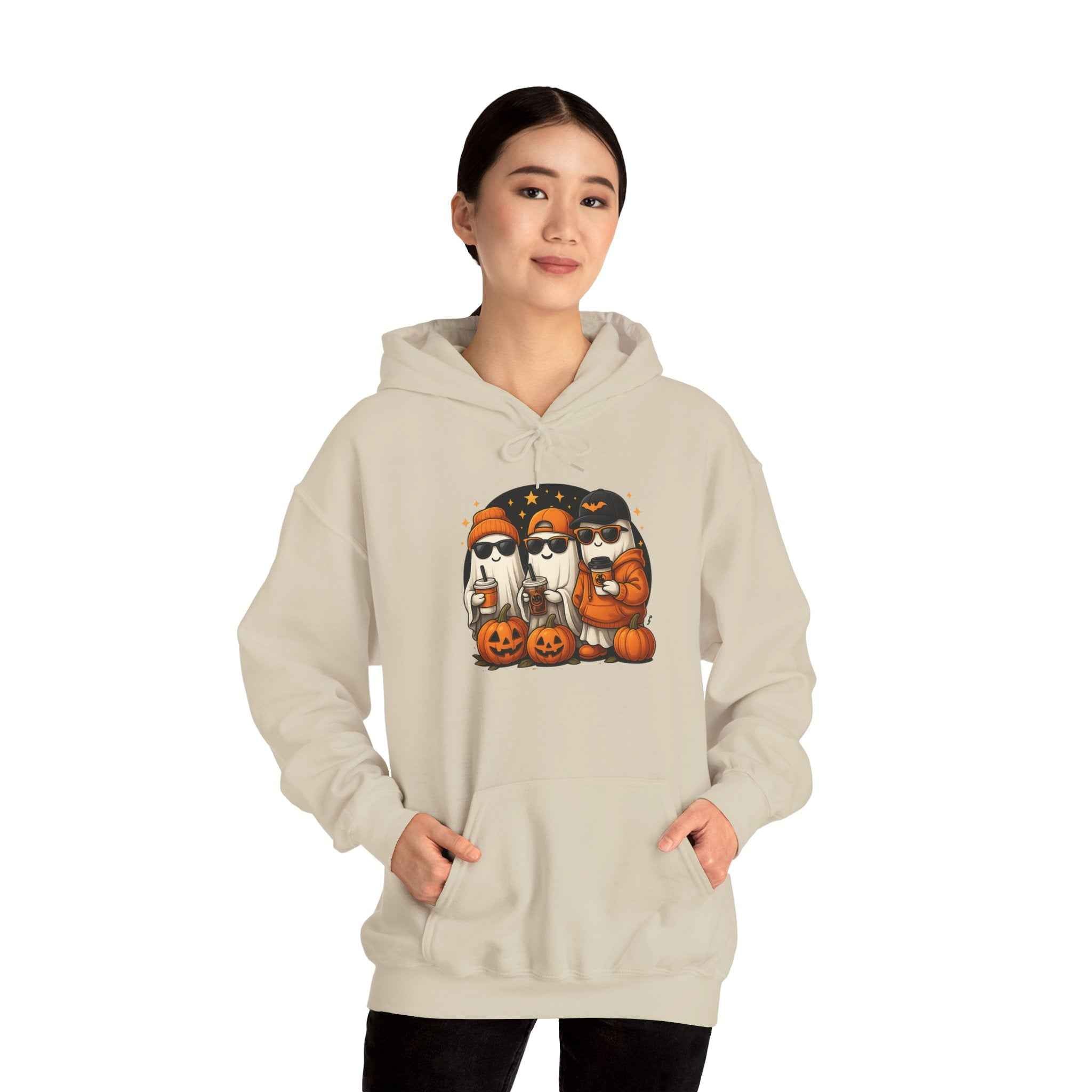 Hooded Sweatshirt with Halloween Pumpkin Baseball Cap for Dark Night Sky and Yellow Accents