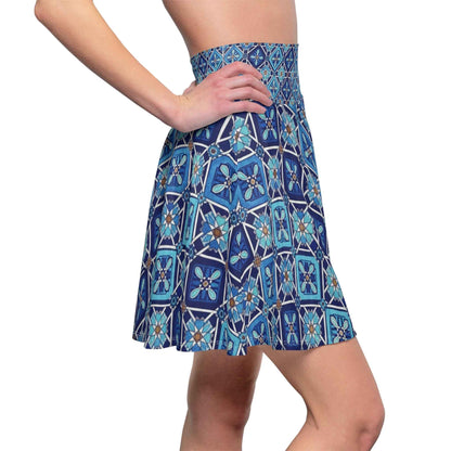 Chefchaouen Blue Skater Skirt - Women's Artistic Geometric Pattern Fashion Skirt