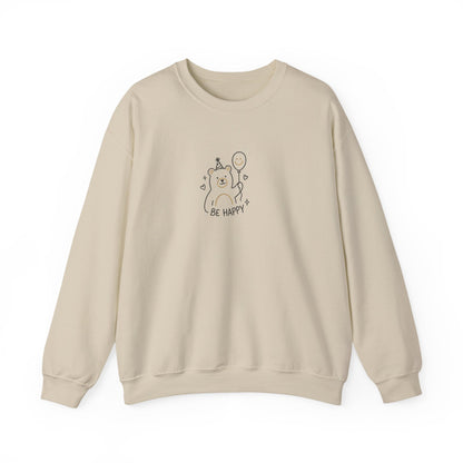 Cute Cat Crewneck Sweatshirt - Be Happy Graphic Cozy Casual Pullover - Ghita Shop