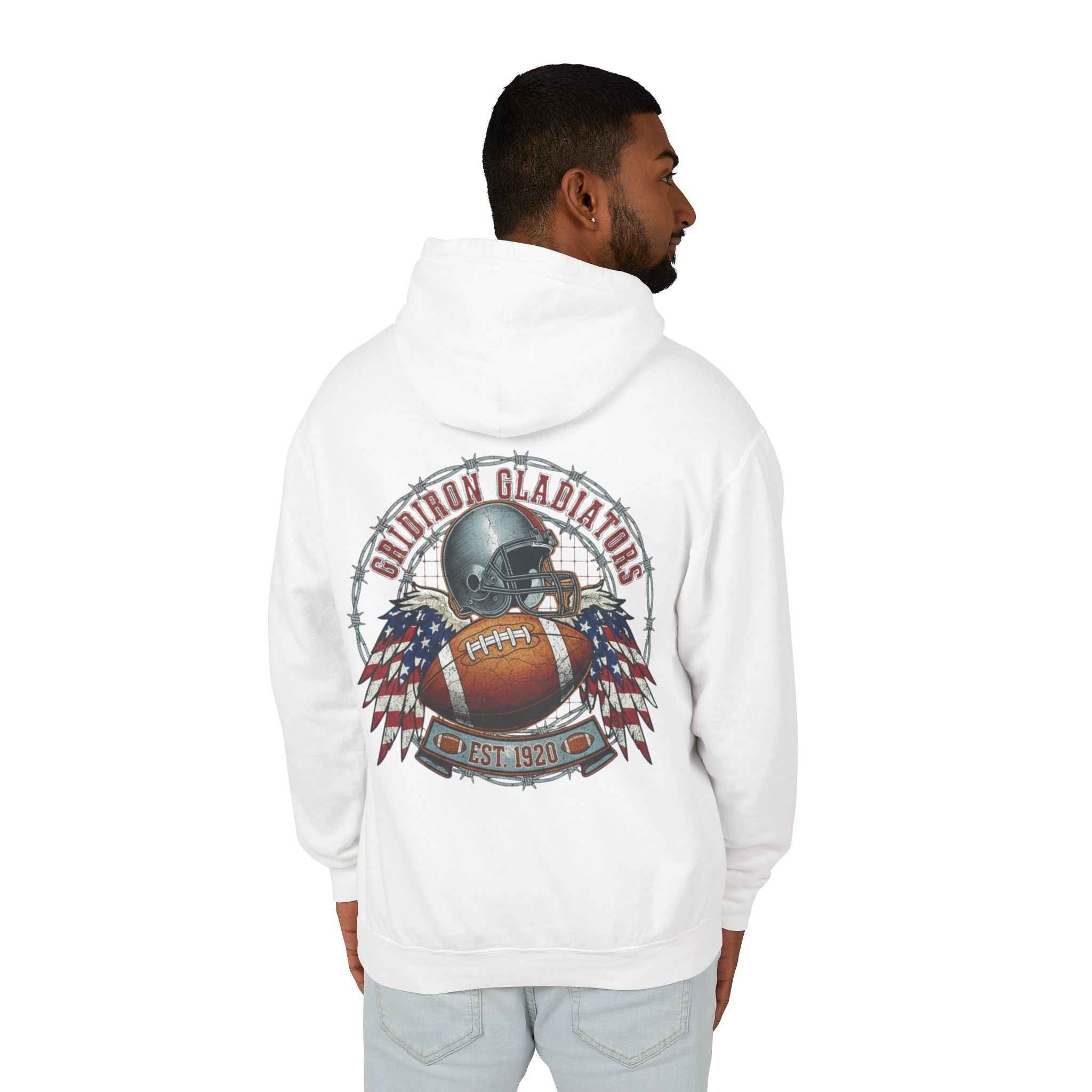 Patriotic Football Hoodie - Unisex Lightweight Hooded Sweatshirt for Gamers and Sports Fans