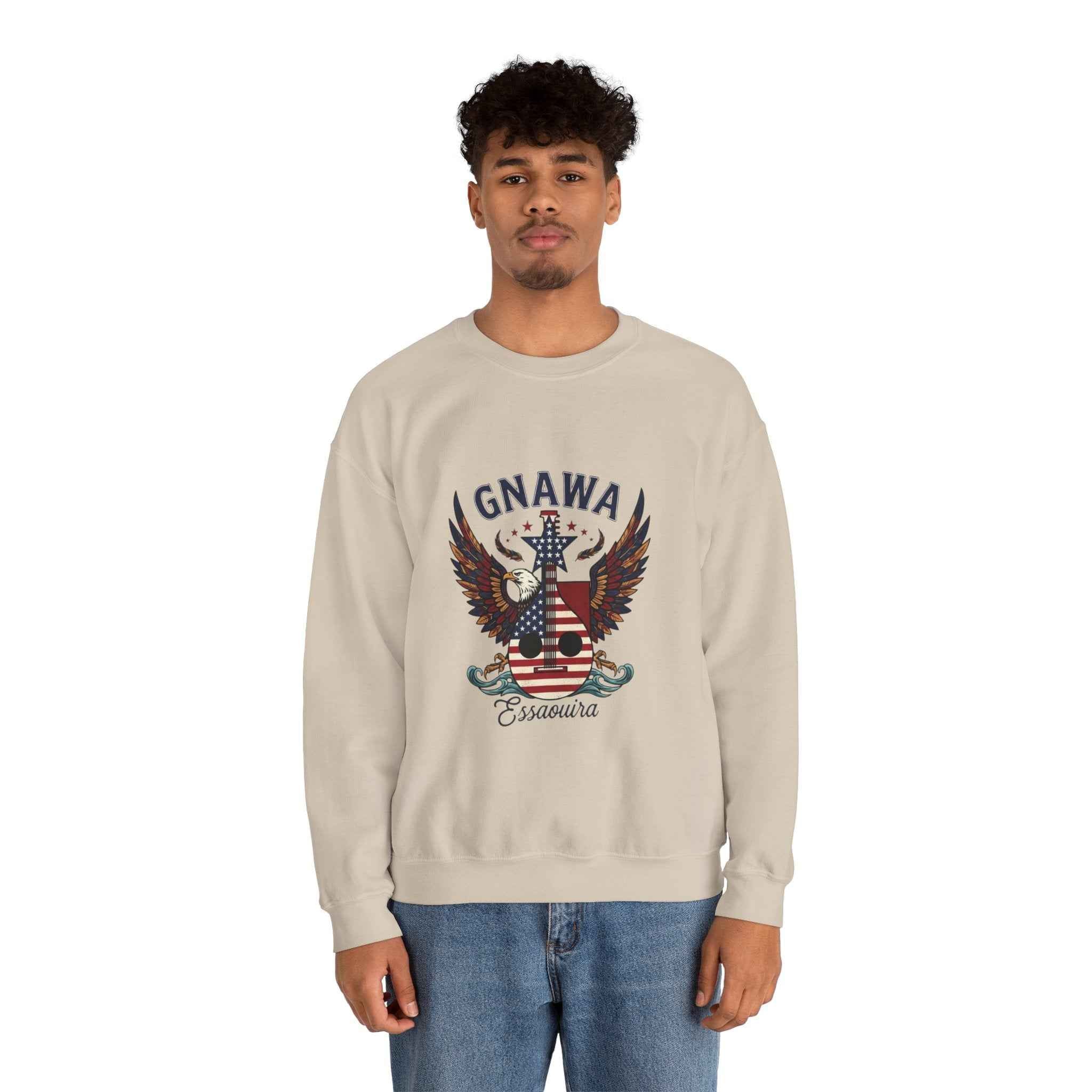 Patriotic Guitar Sweatshirt - Unique Moroccan Artisanat Design