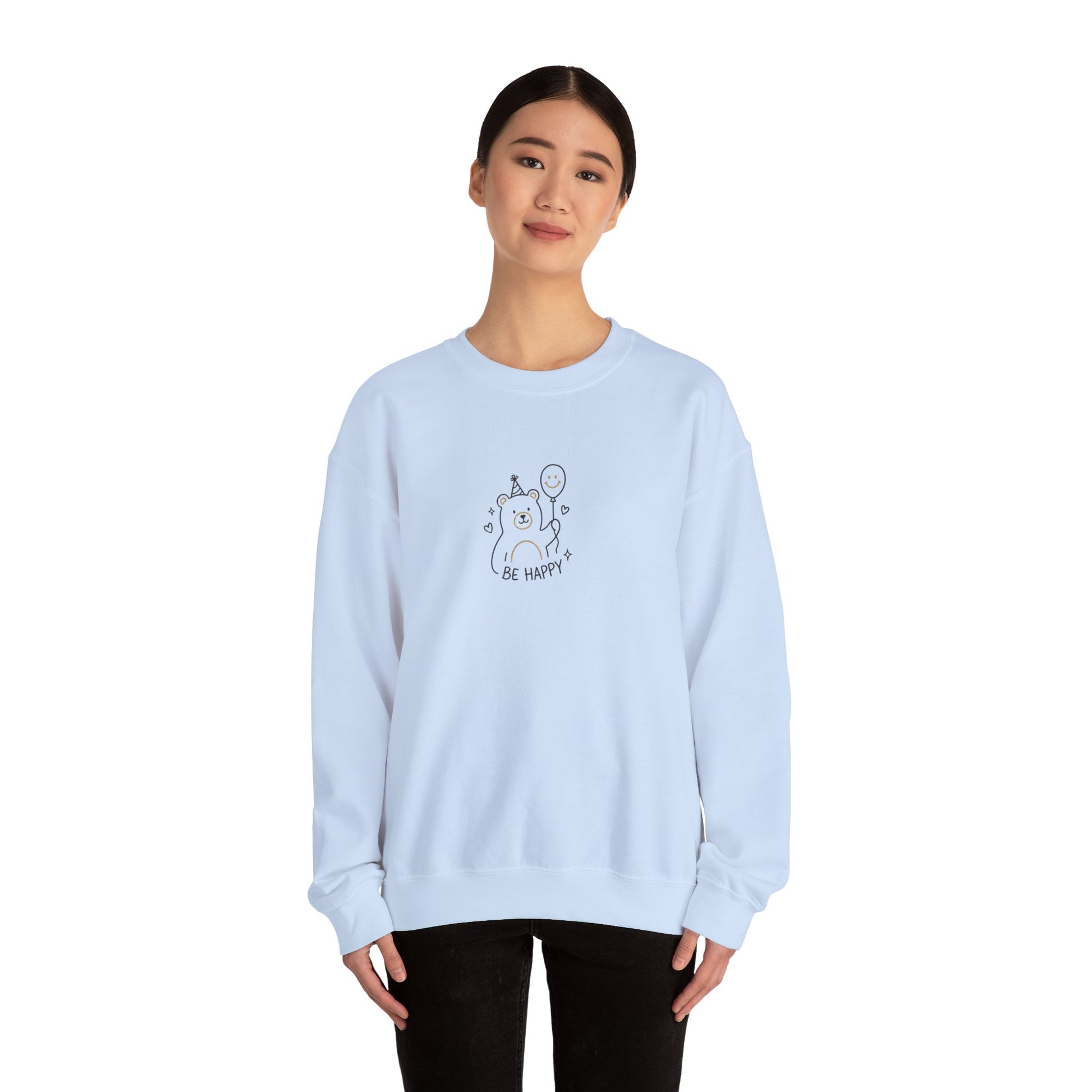 Cute Cat Crewneck Sweatshirt - Be Happy Graphic Cozy Casual Pullover - Ghita Shop
