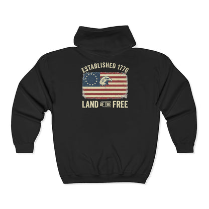 Vintage American Flag Hoodie with Established 1776 Bald Eagle Back Print - Ghita Shop