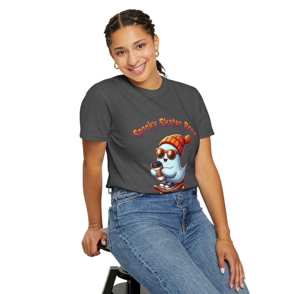 Spooky Skater Ghost T-Shirt for Halloween | Unisex Graphic Tee & Skateboarder Gift