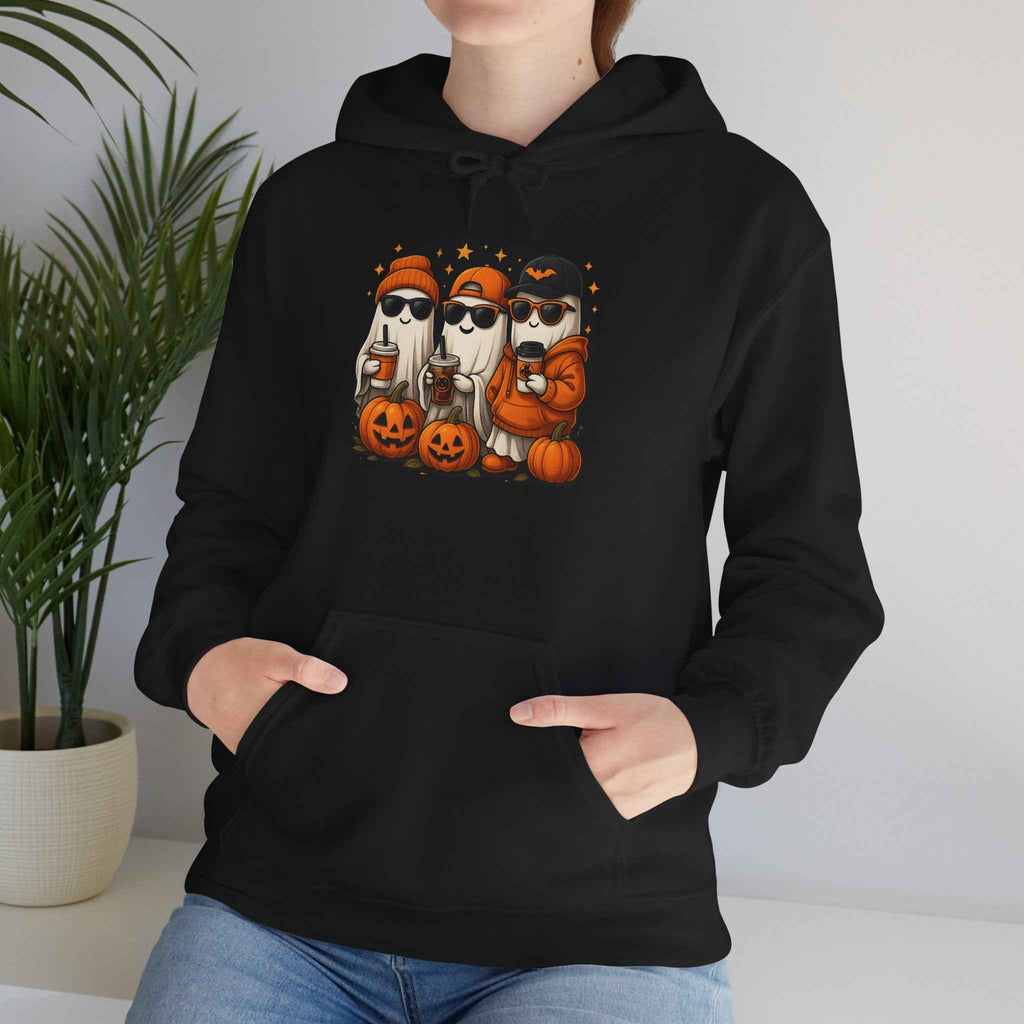 Hooded Sweatshirt with Halloween Pumpkin Baseball Cap for Dark Night Sky and Yellow Accents