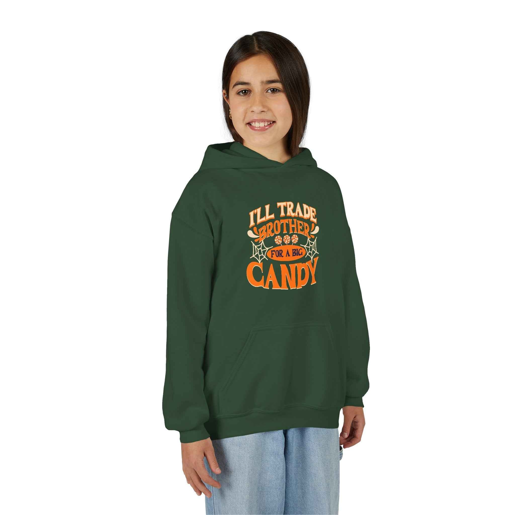 Kids Halloween Hoodie - I'll Trade Brother for Candy Youth Sweatshirt