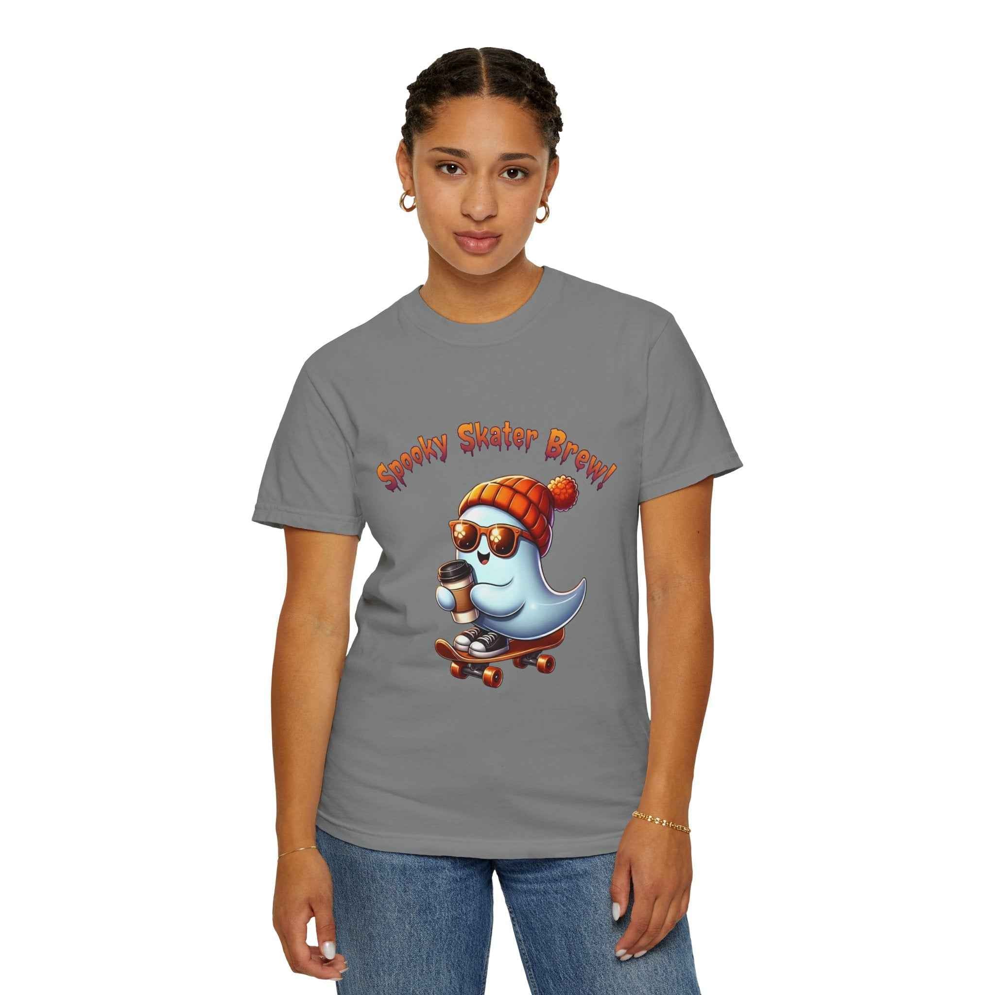 Spooky Skater Ghost T-Shirt for Halloween | Unisex Graphic Tee & Skateboarder Gift