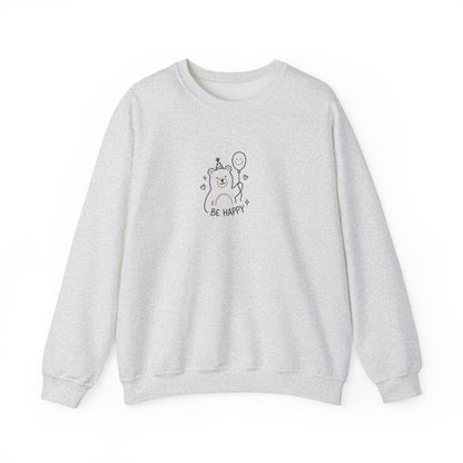 Cute Cat Crewneck Sweatshirt - Be Happy Graphic Cozy Casual Pullover - Ghita Shop