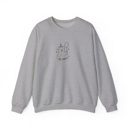 Cute Cat Crewneck Sweatshirt - Be Happy Graphic Cozy Casual Pullover - Ghita Shop