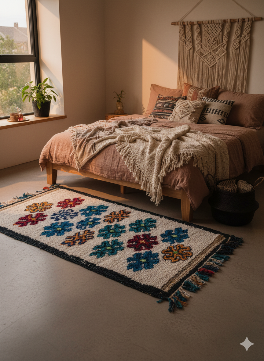 Vintage Moroccan Boucherouite Rug, Colorful Handmade Berber Runner - Ghita Shop